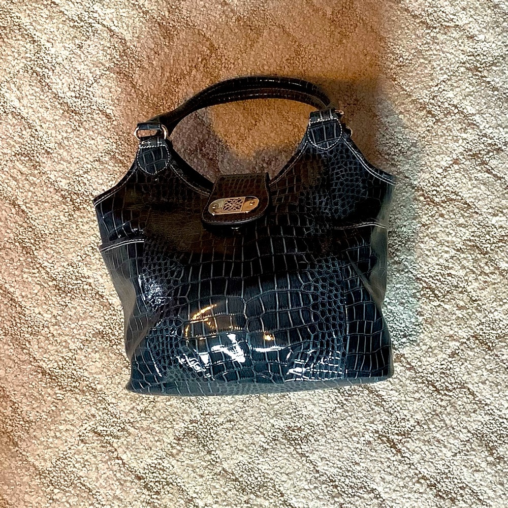 black crocodile print handbag